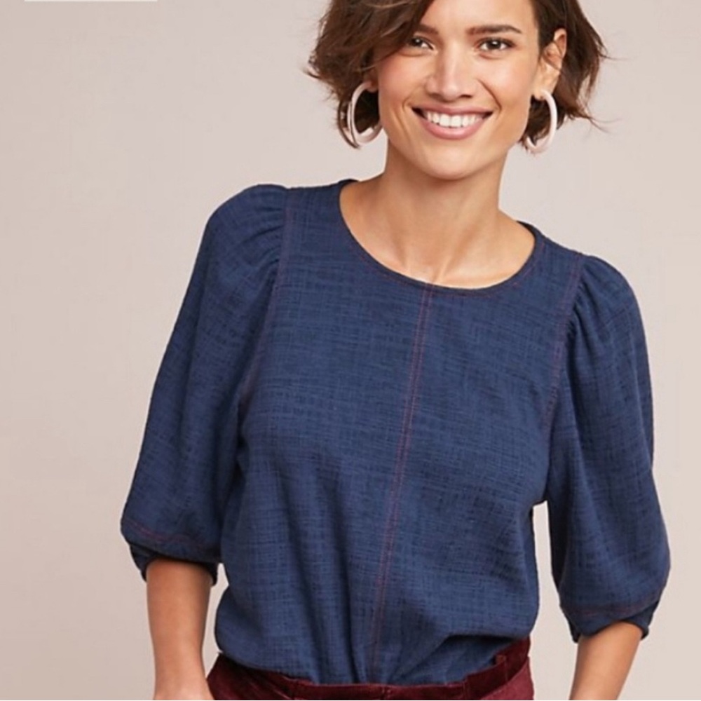 Anthropologie Current Air Navy Blue Blouse// Size Small